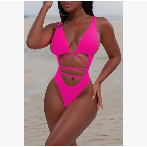Hot Pink Strappy One-Piece Swimsuit - Picture 7 of 9
